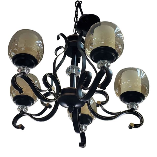 Iron Rustic Finish Chandelier - Amber Shades